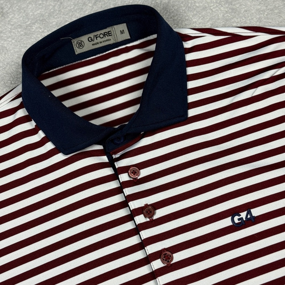 G/FORE Polo Shirt Mens Medium Burgundy White Striped Olde Florida Golf Club G4